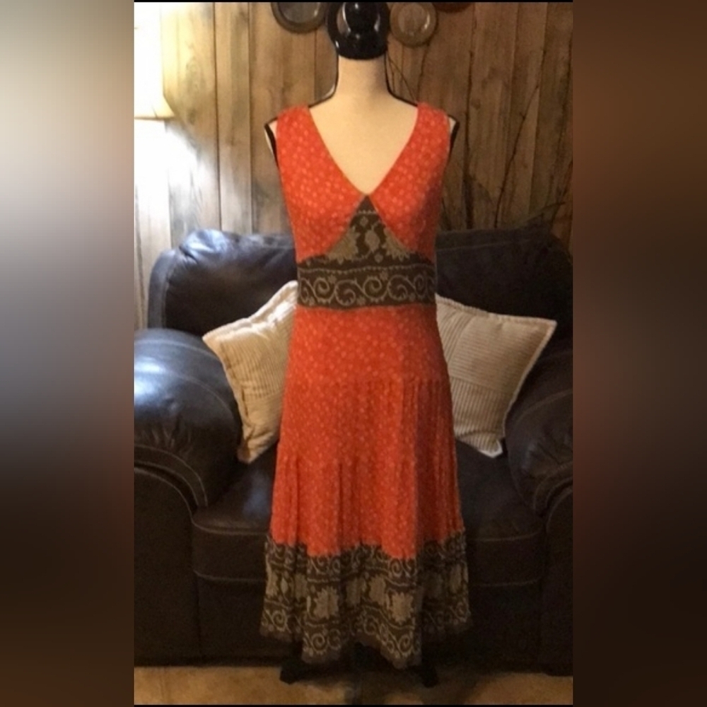 Charter Club Elegant Orange Patterned Sleeveless Silk Dress Size 12P